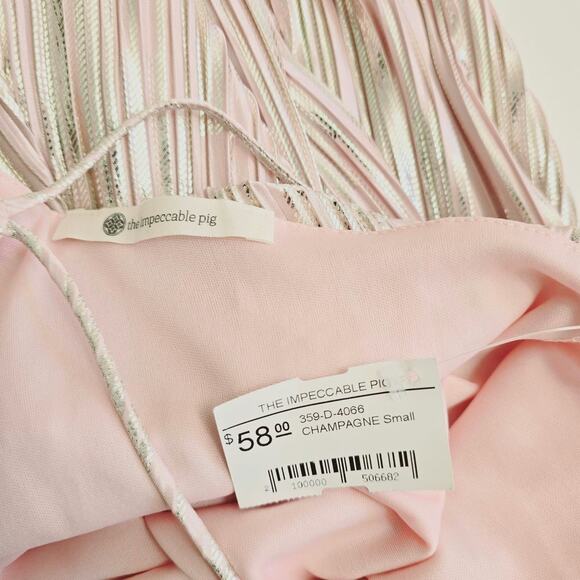 NWT The Impeccable Pig Champagne Pink Silver Plisse Slip Dress Shimmer Size S - Picture 7 of 10